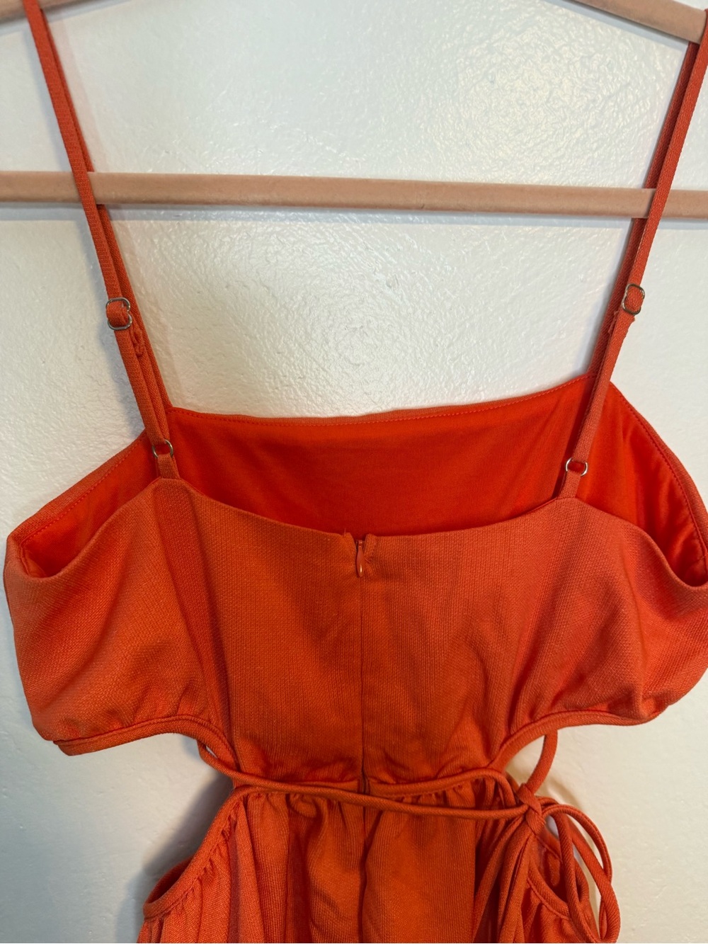 Line & Dot Coral Orange Cutout Midi Dress XS Pockets Adjustable Straps - Picture 7 of 13